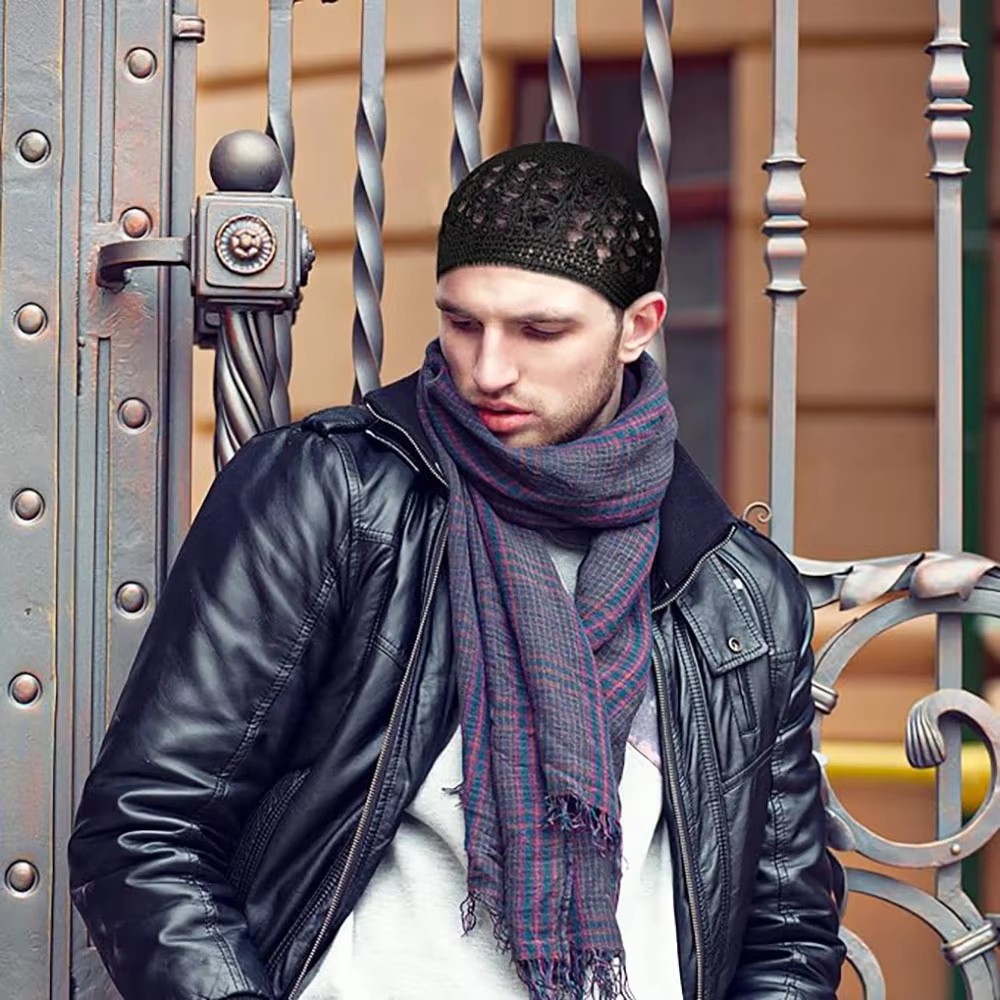 Casquette Kufi islamique pour femmes et hommes musulmans, chapeaux de prière, bonnet tricoté au Crochet fait à la main, chapeau chaud d'hiver, accessoires unisexes, nouvelle collection