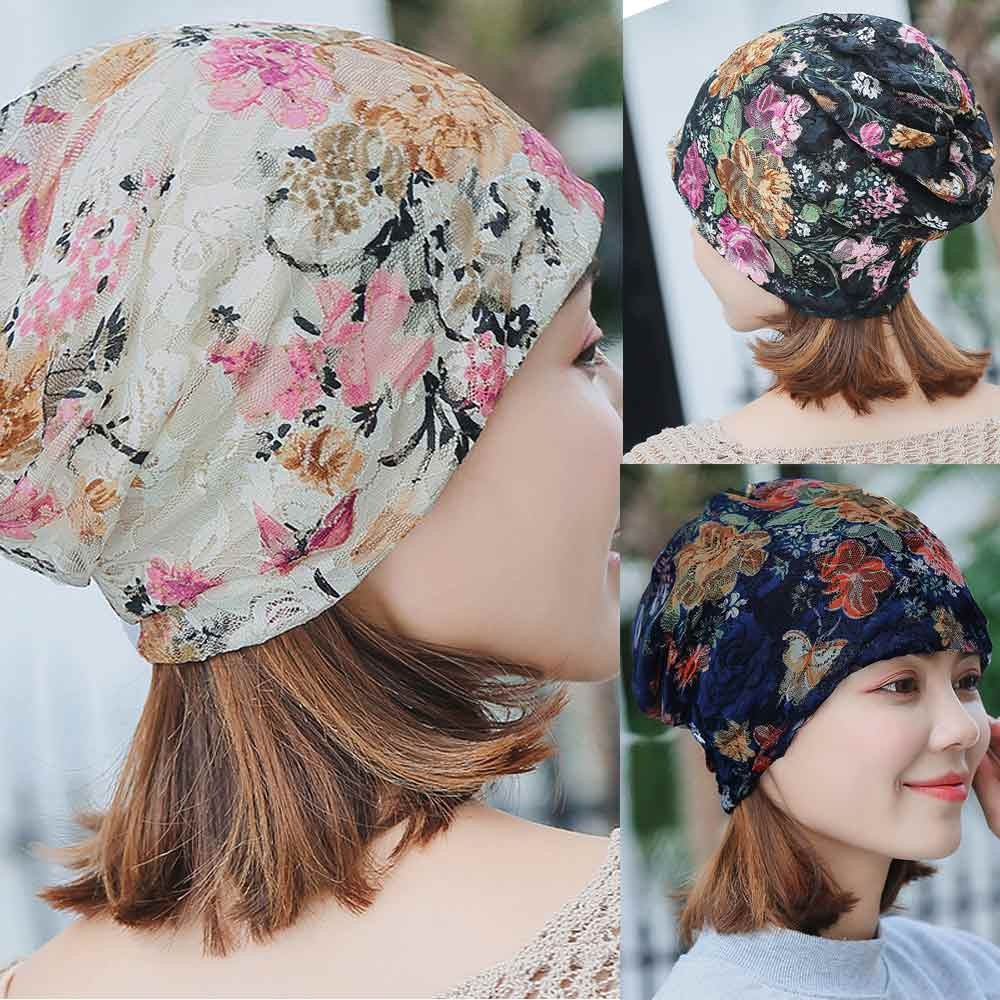 Printemps automne mince femmes Skullies bonnets dame mode dentelle conception chapeaux pour filles Feminino Stretch Turban inde musulman Wrap