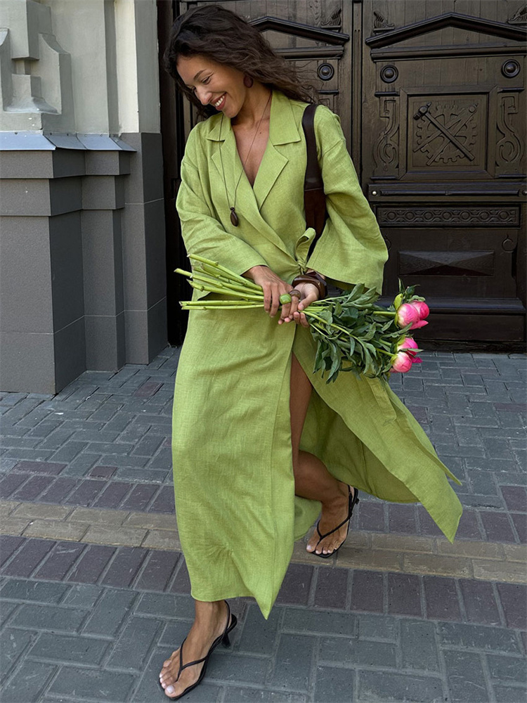 Robe pour femmes décontracté ample femme revers à manches longues taille haute solide automne 2025 nouvelle robe de pansement robe de trajet pour femmes