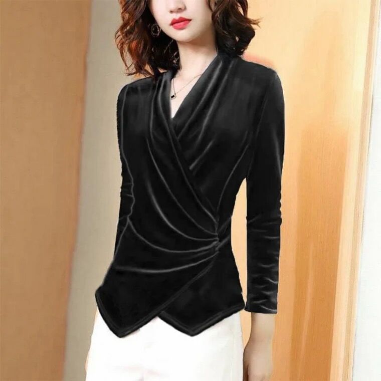 Chemisier Femme Automne 2026, Chemise en Velours Doré, Design Féminin, Élégant Style Français, Manches Longues, Veste Rétro en Velours Doré, Chemisiers Femme