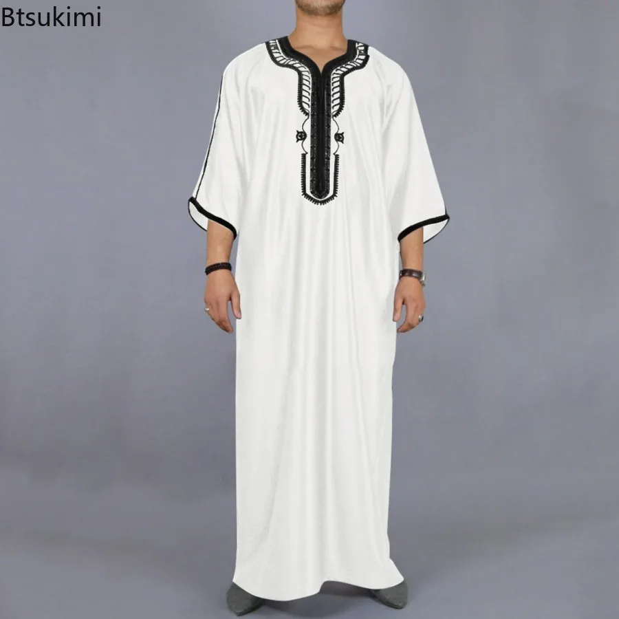2026 hommes musulman Thobe moyen-orient Jubba Thobe manches longues Robe islamique hommes Robe musulmane saoudien arabe à capuche Thobe Abaya mâle