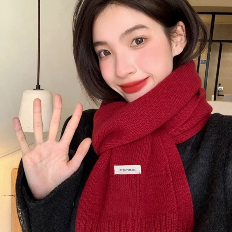Écharpe en laine de couleur unie pour femme, tricot en cachemire, coréen, polyvalent, doux et épais, silencieux chaud, hiver, noël, nouvel an