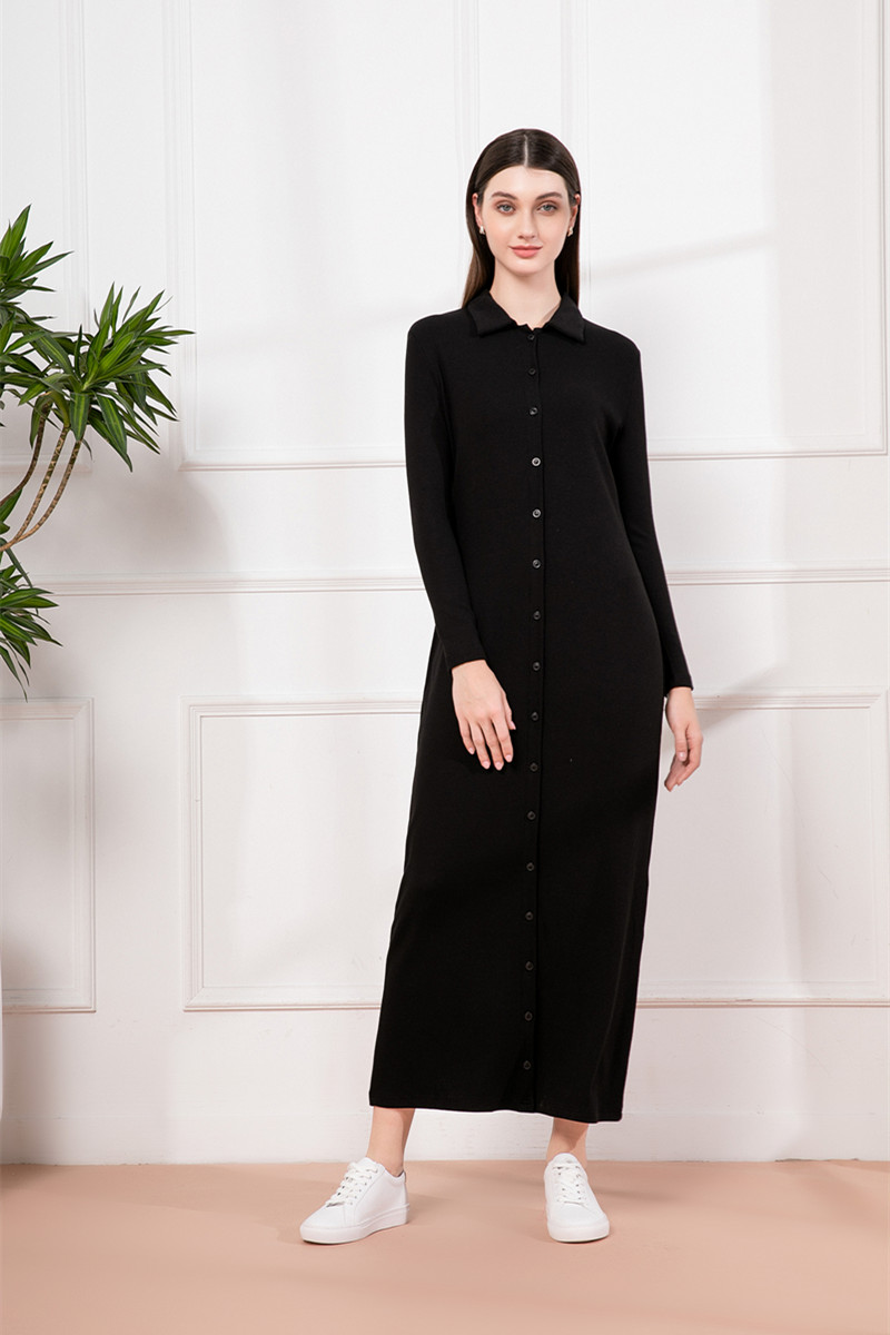 AS-Robe longue à manches longues pour femme, vêtements côtelés confortables, conception de boutons, longueur de rinçage, soleil en 1 jour, 2024