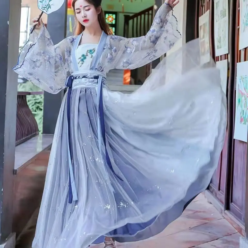Robe Hanfu traditionnelle à fleurs pour femmes, Costume chinois ancien, belle danse Hanfu originale, Robe de princesse de la dynastie Tang, 2024