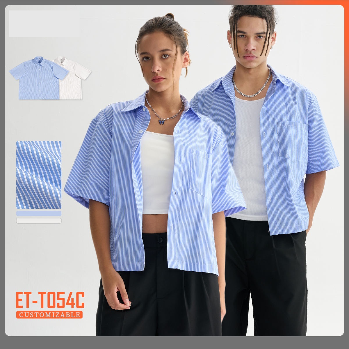 Chemises formelles surdimensionnées d'été pour hommes, robe courte boutonnée, manches courtes, Logo personnalisé rayé, vêtements de travail de bureau, haut