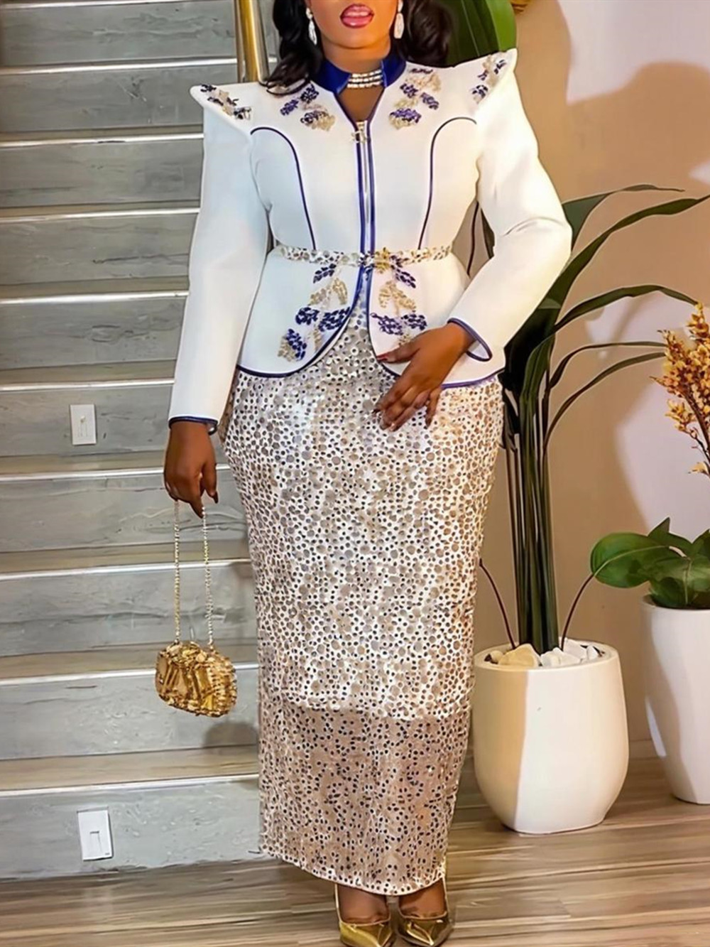 Vêtements africains grande taille pour femmes, robes de soirée et de mariage Dashiki Ankara à sequins, ensembles 2 pièces (hauts et jupes)