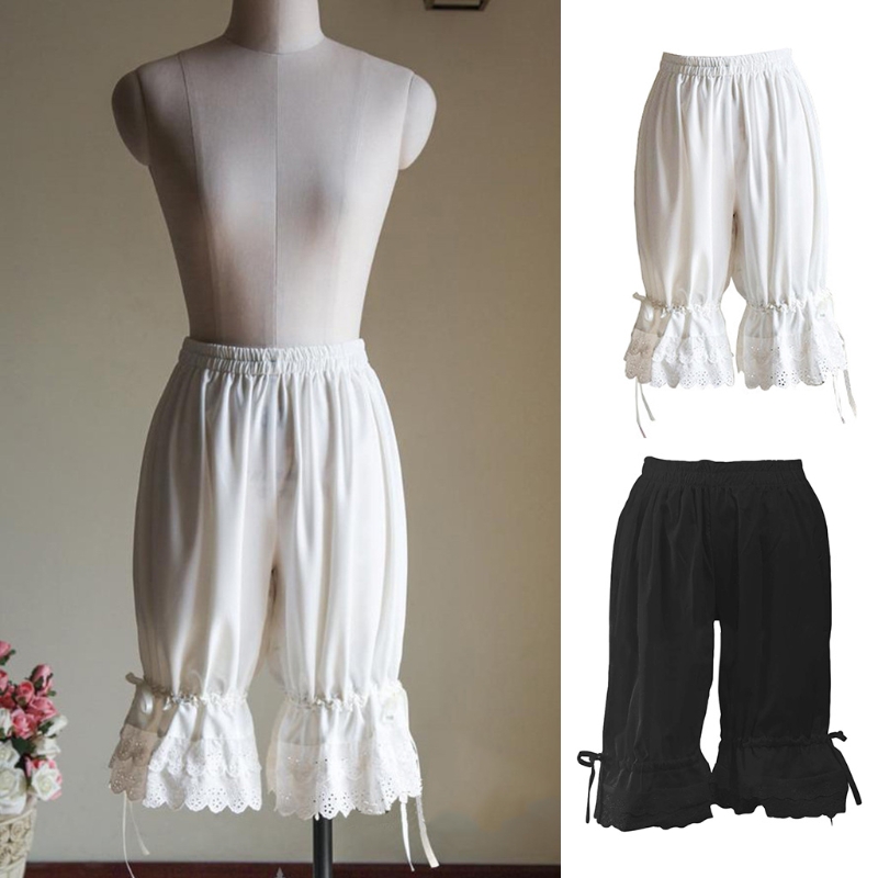 Pantalon bouffant Vintage en dentelle pour femmes, à volants, avec nœud lanterne, couleur unie, sous-vêtement de sécurité élastique