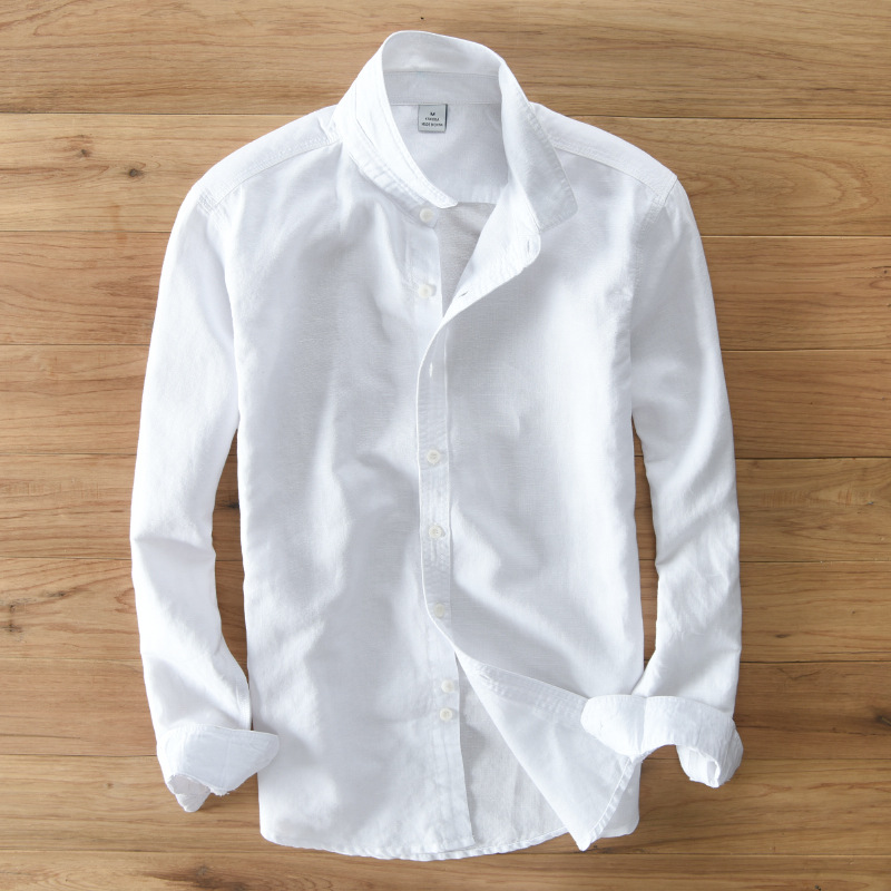 Chemise décontractée homme en coton et lin, coupe ajustée, respirante, à revers, pour l'été, la plage et les vacances, à manches longues