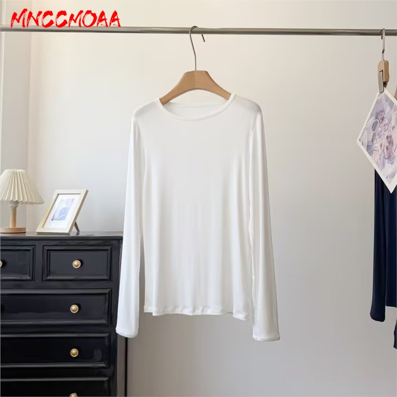T-shirt à manches longues bleu pour femme, coupe ajustée, col rond, doux et extensible, idéal pour l'automne et le quotidien