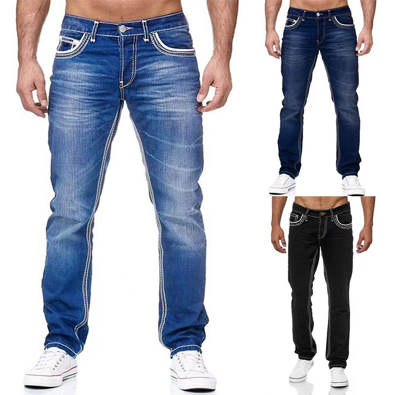 Jean droit hommes lavé sans trou Jean printemps été petit ami Jean Streetwear ample Cacual concepteur Long Denim pantalon pantalon