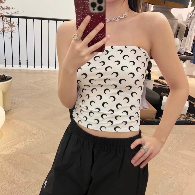 Débardeur court sexy imprimé lune tendance pour femme, style coréen Y2K streetwear décontracté, sans bretelles, coupe ajustée, élastique, camisole d'été