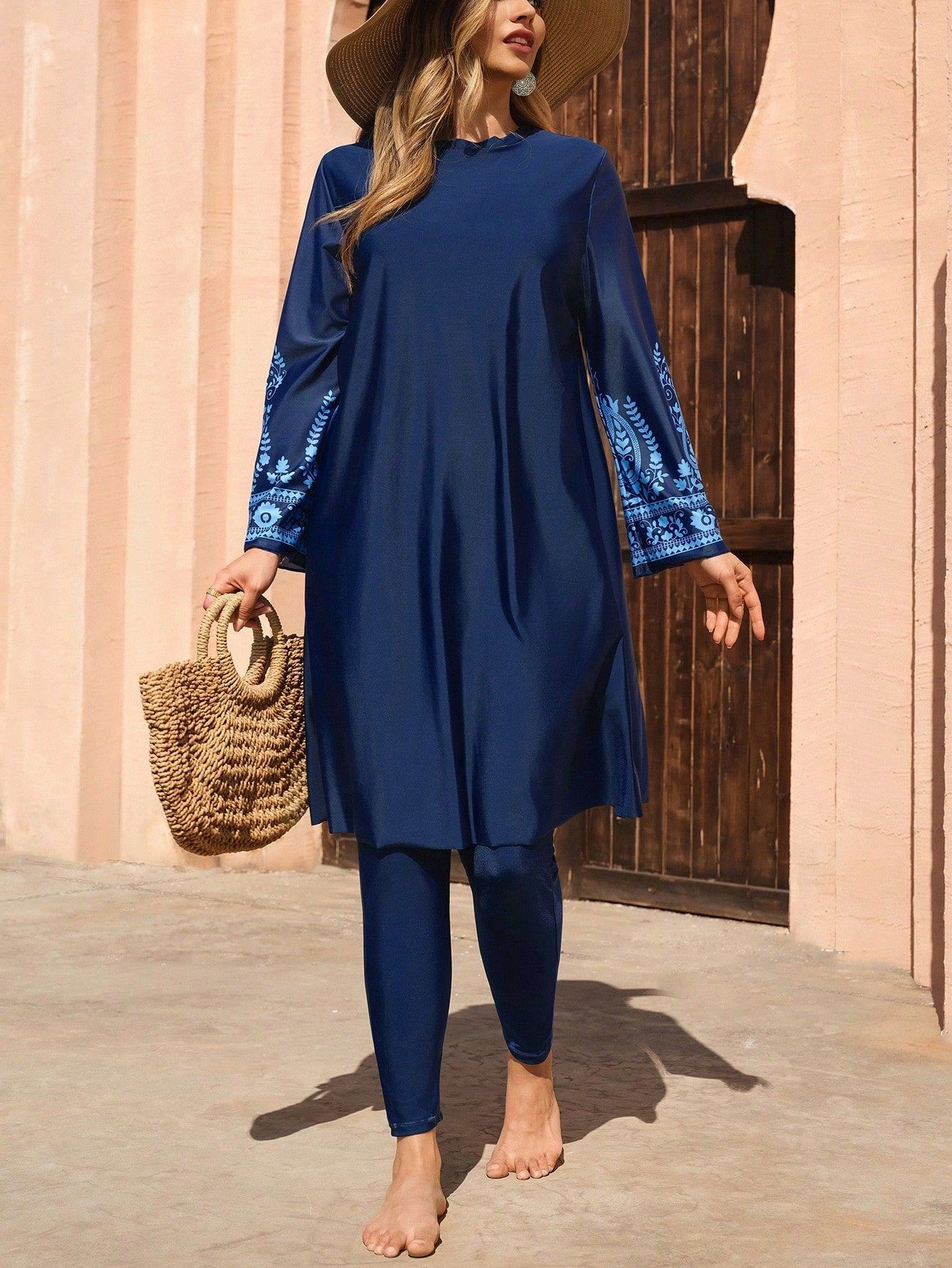 Maillot de bain burkini musulman pour femmes, ensemble 2 pièces à manches longues, couvrance totale, grande taille, séchage rapide, protection UV, tenue de bain modeste