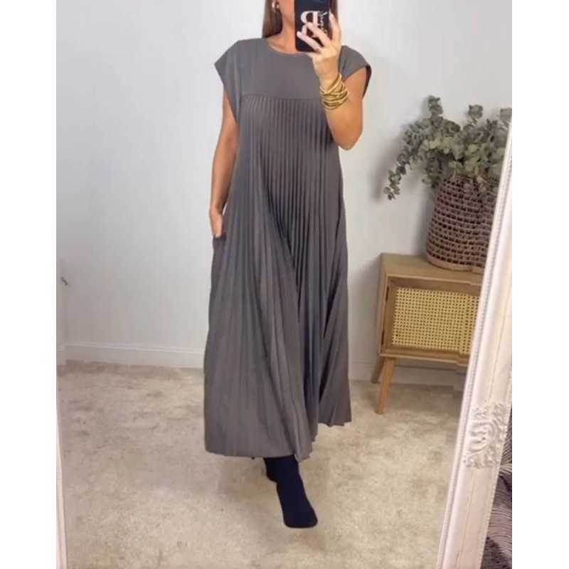 Robes pour femmes 2026 Nouvelle mode décontractée robe plissée sans manches à col rond automne printemps vêtements pour femmes vestidoes