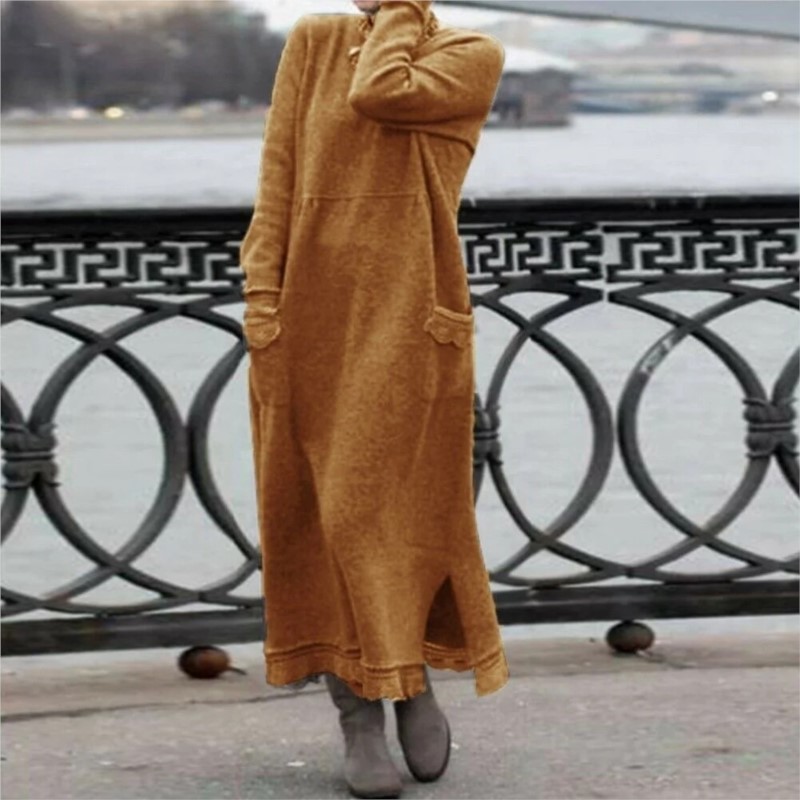 Robe Maxi à Manches sulfpour Femme, Sweat à Capuche, Style Élégant, Rétro, Décontracté, Optique, Chaud, Mode Automne Hiver, Nouveau