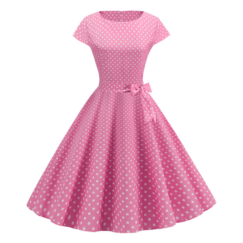 Robe Vintage femmes été à manches courtes élégant à pois Midi décontracté bureau robe de soirée 50s 60s Pin Up Rockabilly robes