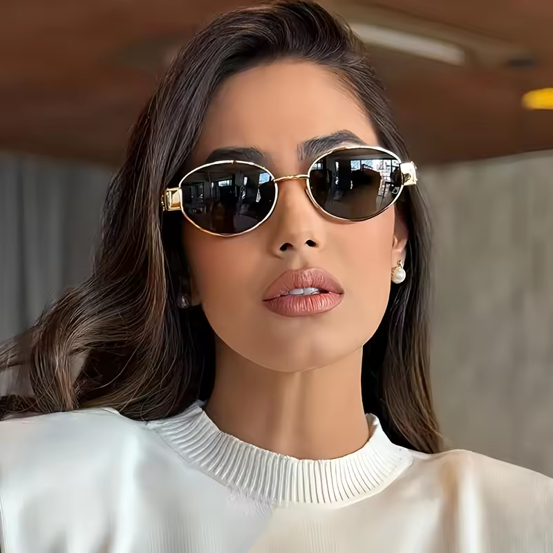 Lunettes de soleil ovales vintage en métal pour femmes, monture dorée de luxe, lunettes de soleil tendance, lunettes de voyage, lunettes de mode