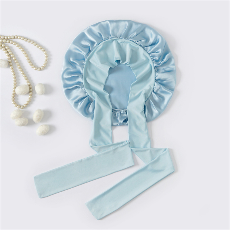 Bonnet de nuit double couche 100% soie véritable pour femmes avec large bande élastique 22 Momme