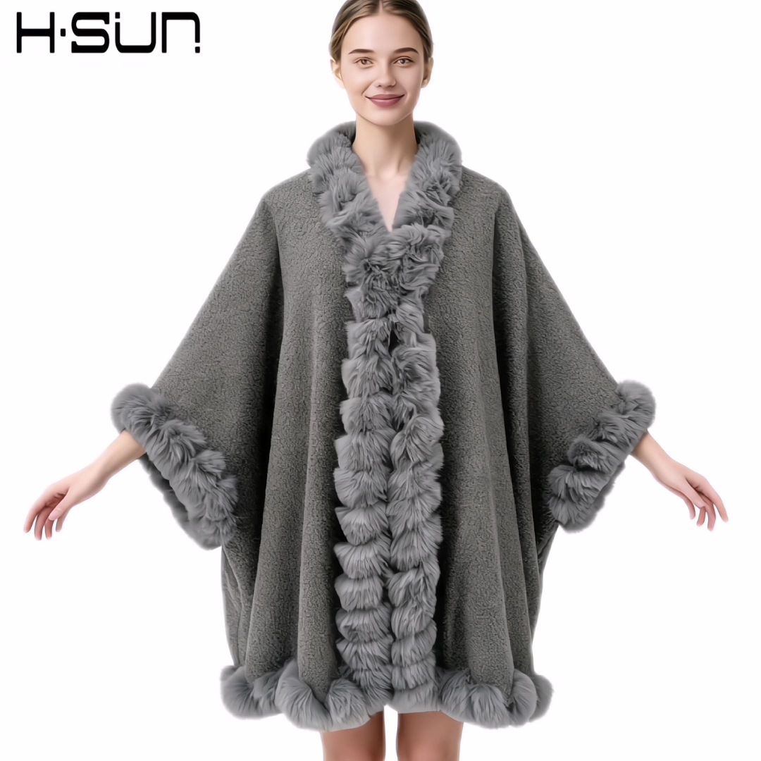 Automne hiver 2025 nouvelle mode femmes couleur unie décontracté à la mode élégant luxe fausse fourrure manteaux femme vêtements Ponchos Capes hauts