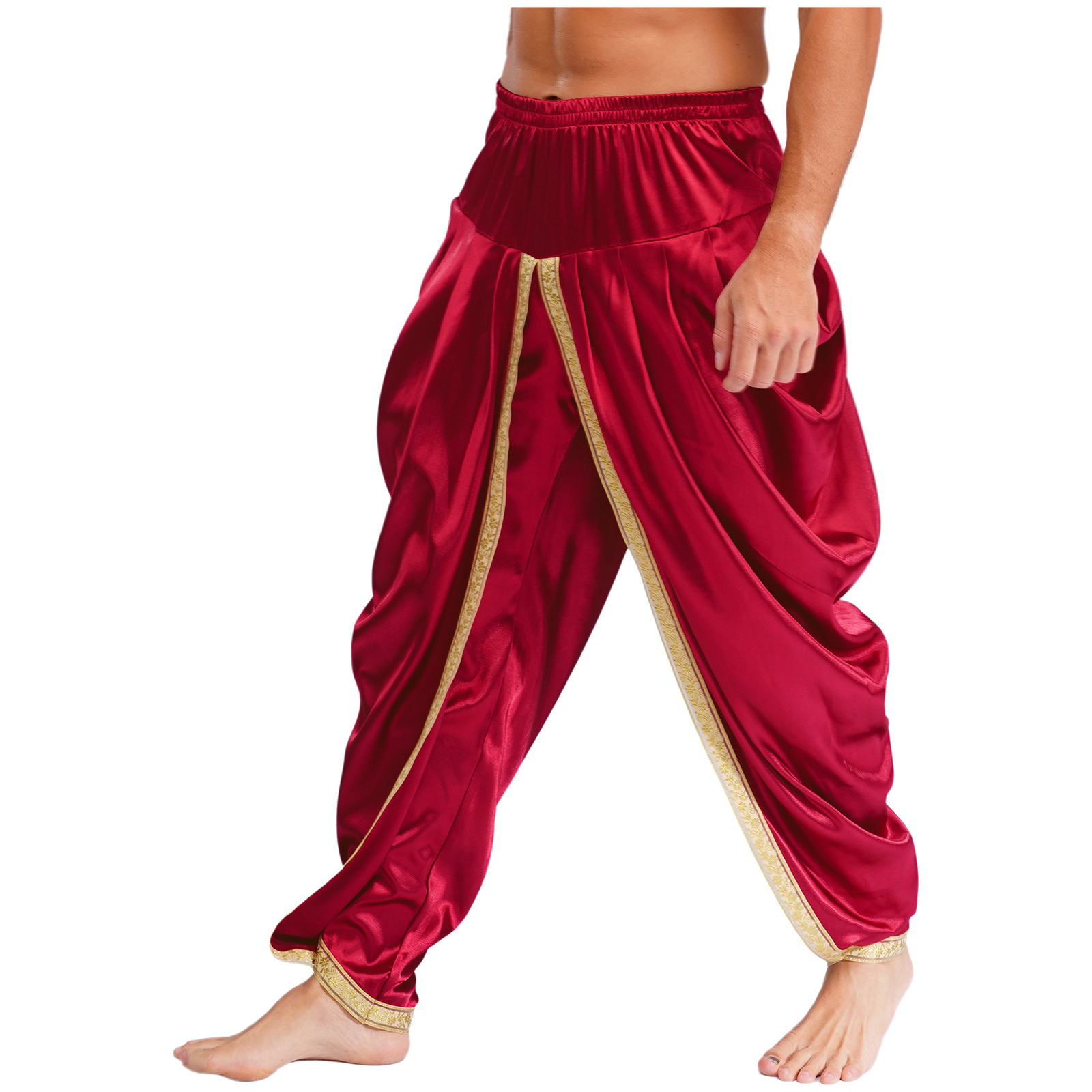 Costume de Prince arabe pour hommes, pantalon Dhoti en Satin, ceinture élastique drapée, Baggy Bloomers pour adultes, pantalon de Cosplay de carnaval d'halloween