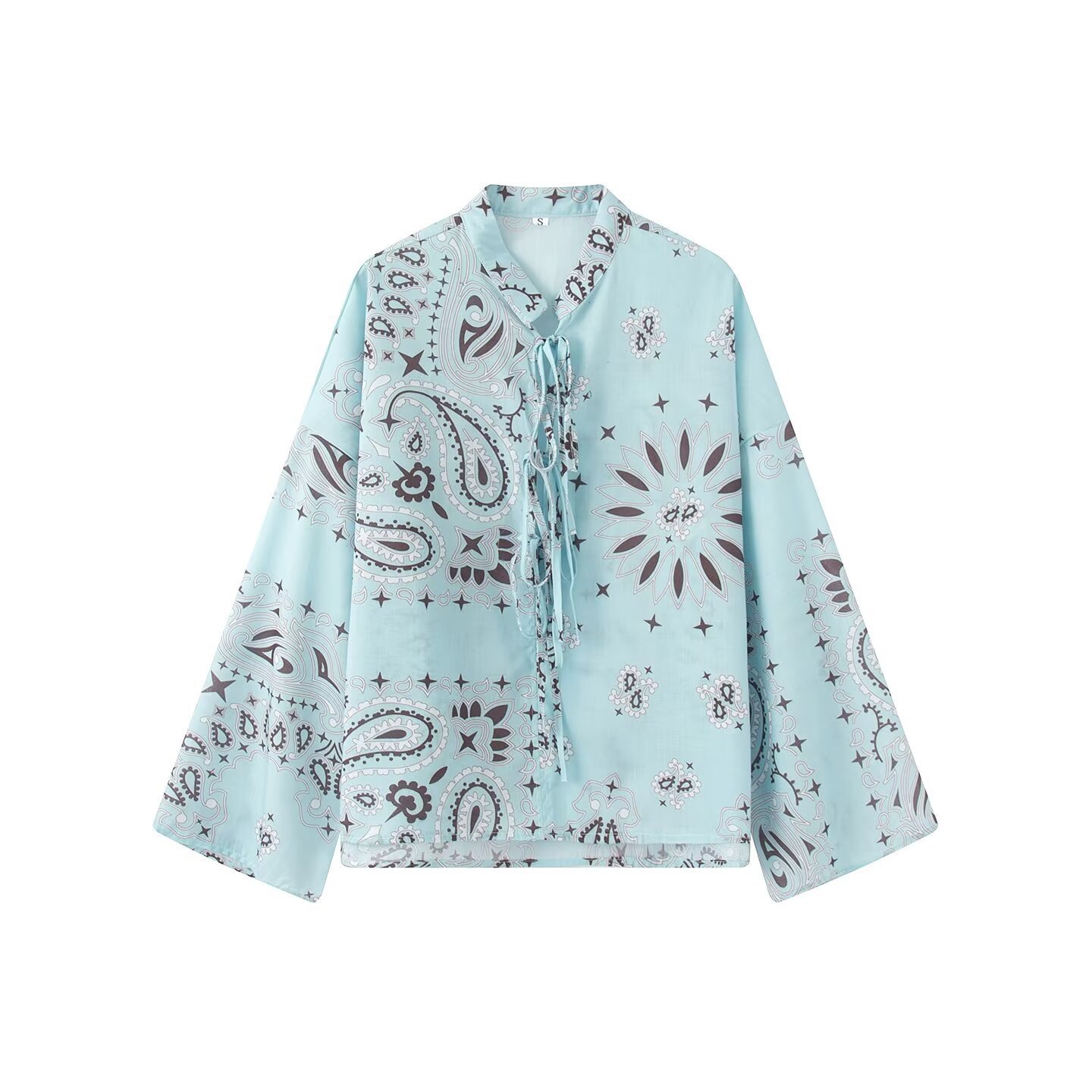 Chemise ample imprimée pour femme avec nœud papillon, style urbain estival, en polyester, manches longues, ensemble décontracté Y26058