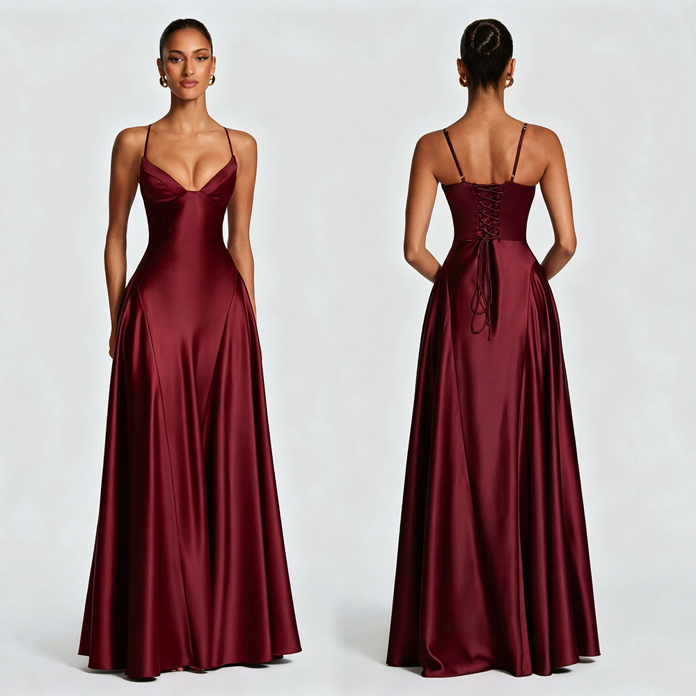 Robe longue en satin, style corset, dos nu, robe maxi décontractée pour femme, robe de soirée, robe d'invitée de mariage, bleu, noir, jaune, blanc, rose, robe de bal