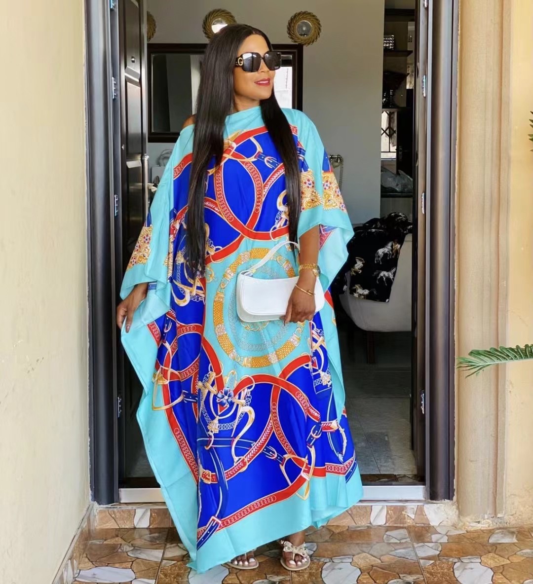 Robe élégante surdimensionnée à imprimé africain traditionnel pour femmes, longueur de la robe: 130cm, buste: 130m