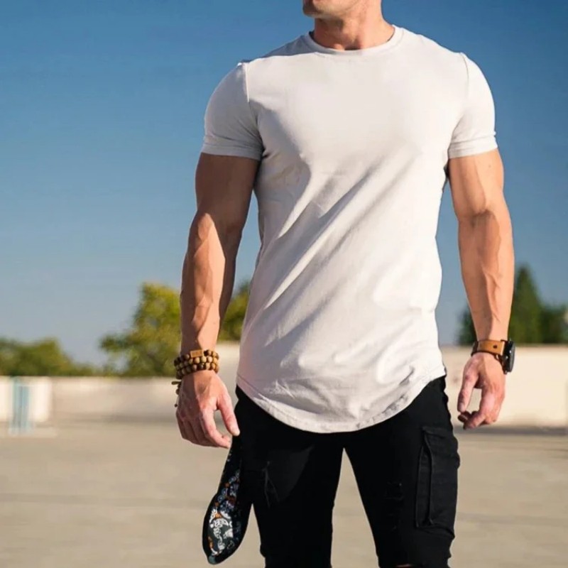 T-shirt de fitness pour hommes, T-shirt d'été à manches courtes pour entraînement athlétique, T-shirt en coton de haute qualité pour hommes, T-shirt de sport pour la salle de sport