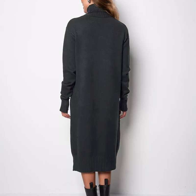 Robe tricotée côtelée à col roulé pour femme, pull basique à manches longues, couleur unie, automne hiver