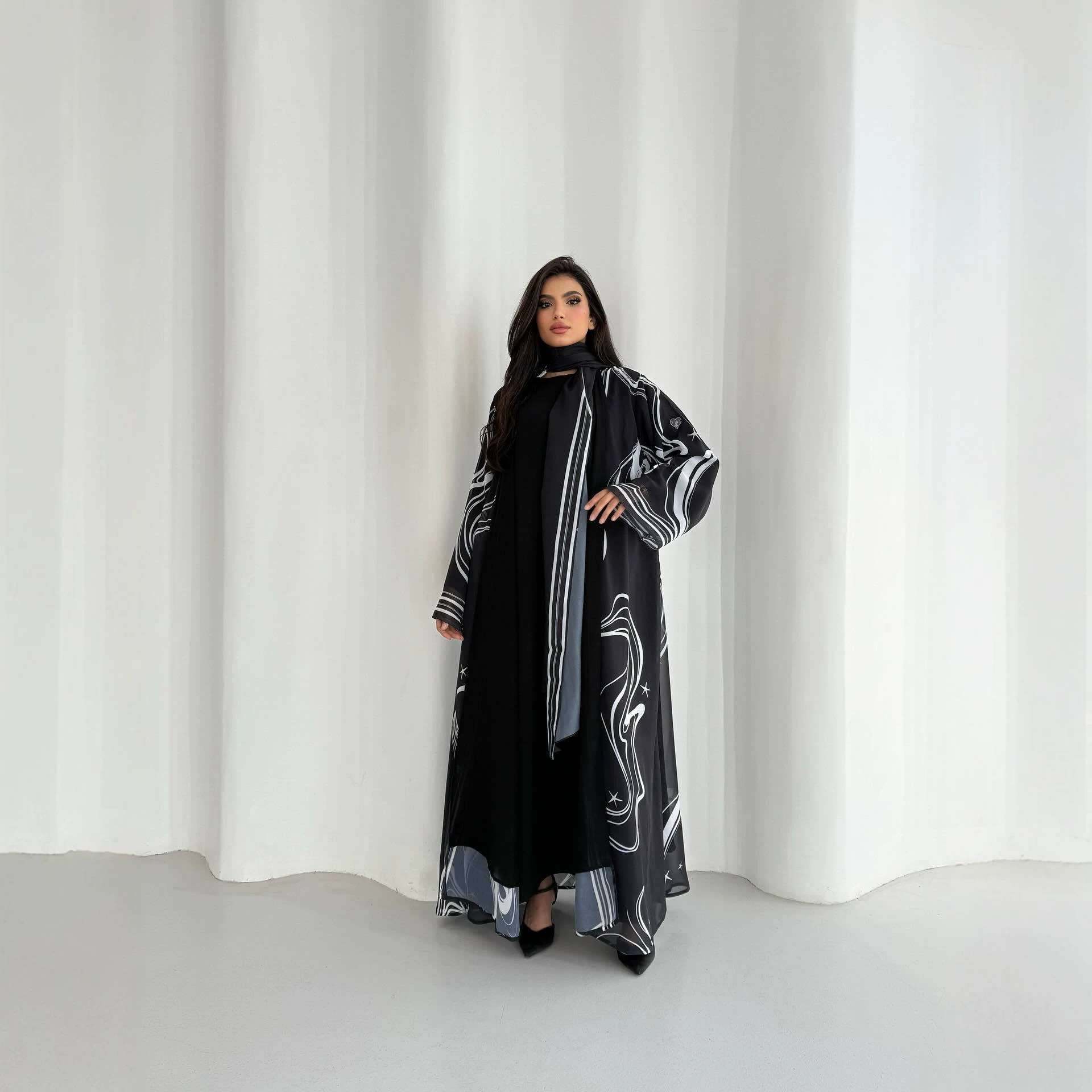 Abaya Eid pour femmes, robes imprimées, cardigan musulman, robe hijab, ensemble 2 pièces, jalabiya, abayas Ramadan, Dubai, kaftan, islam, vestidos, Maroc