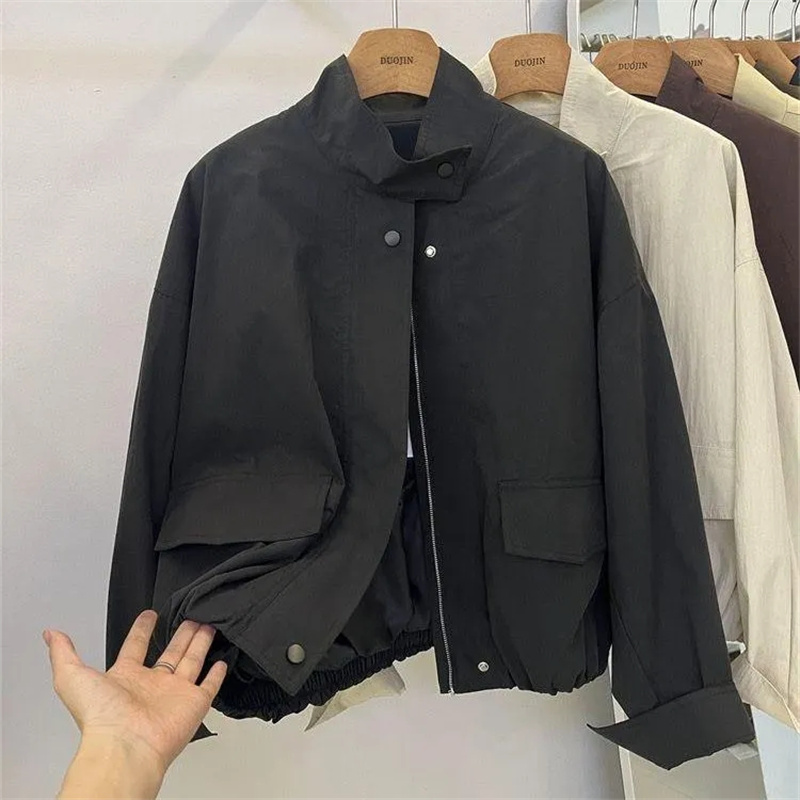 Coréen court col montant veste femmes coupe-vent ample manteau printemps automne loisirs outillage veste manteau femme survêtement haut