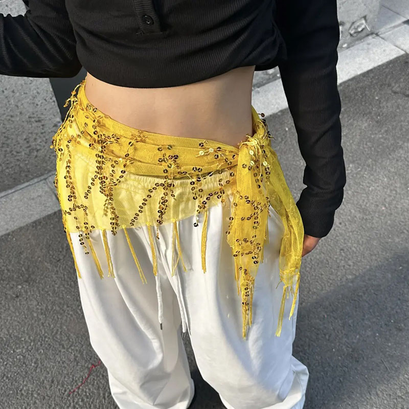 Foulard de taille triangulaire à sequins avec longues franges, accessoire de costume pour danse du ventre, jupe enveloppante, accessoires de mode pour performance et fête
