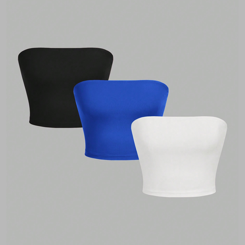 3 gilet sans bretelles pour femmes, haut court sans manches, bouche plate, nombril enveloppé sur la poitrine ﻿ tenue de soirée gilet sans bretelles