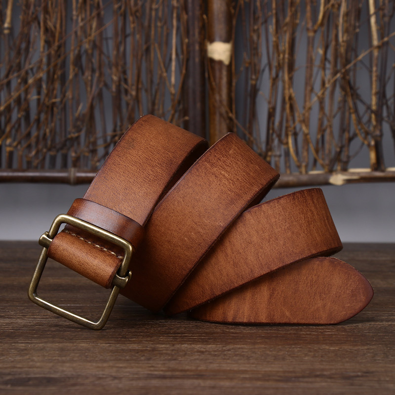 Nouvelle ceinture en cuir non perforée pour homme, boucle lisse, couche supérieure en cuir de vachette, ceinture en jean rétro simple et polyvalente