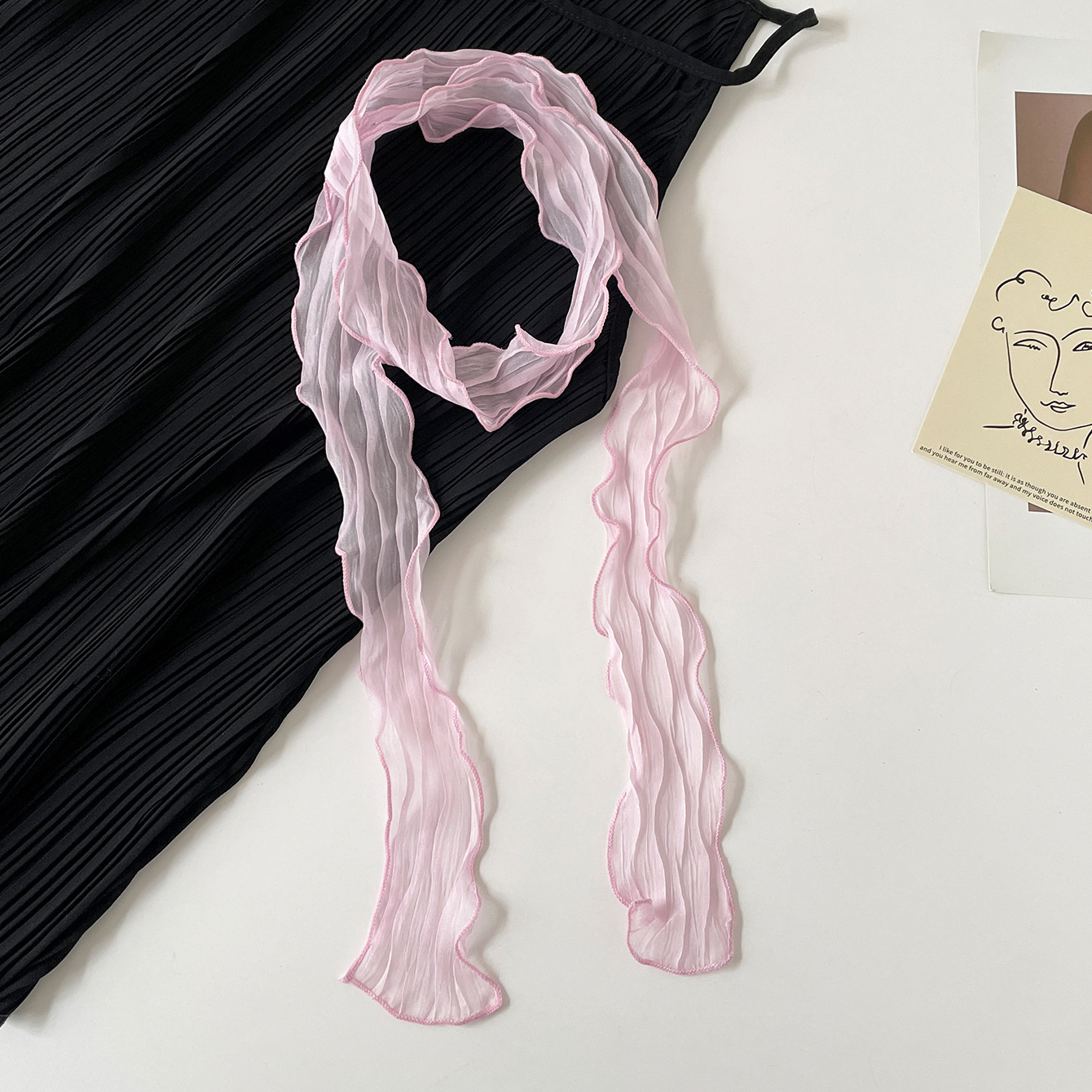 Écharpe fine en mousseline froissée légère et transparente, foulard multi-usage, bandeau pour cheveux, accessoire pour poignée de sac, pour le quotidien, le bureau ou comme cadeau