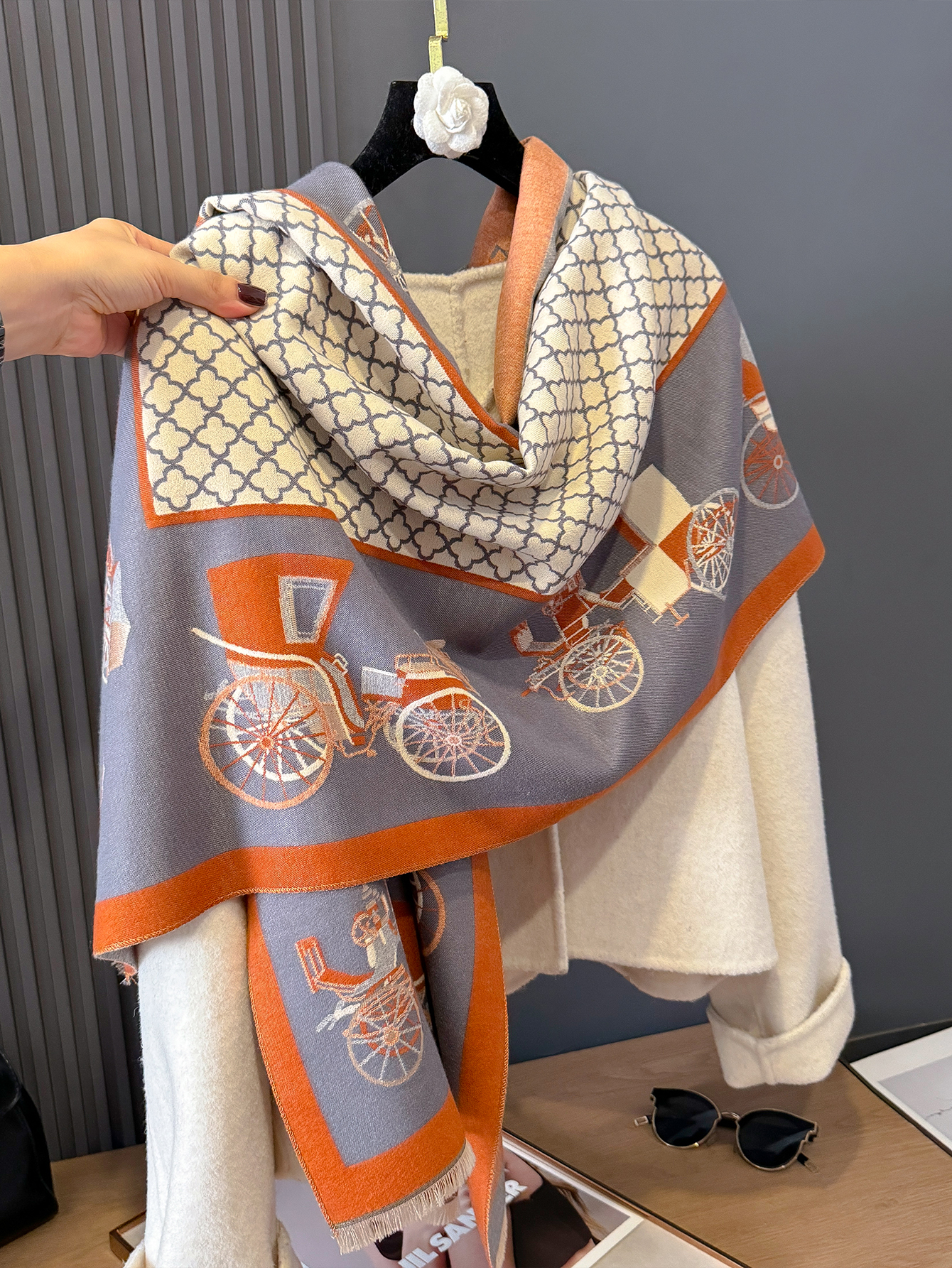 Écharpe en Cachemire pour Femme, Poncho Echarpe Pashmina, Couverture Chaude d'Hiver, Châle Rond Bufanda, Marque de Luxe, Qualité, 2024