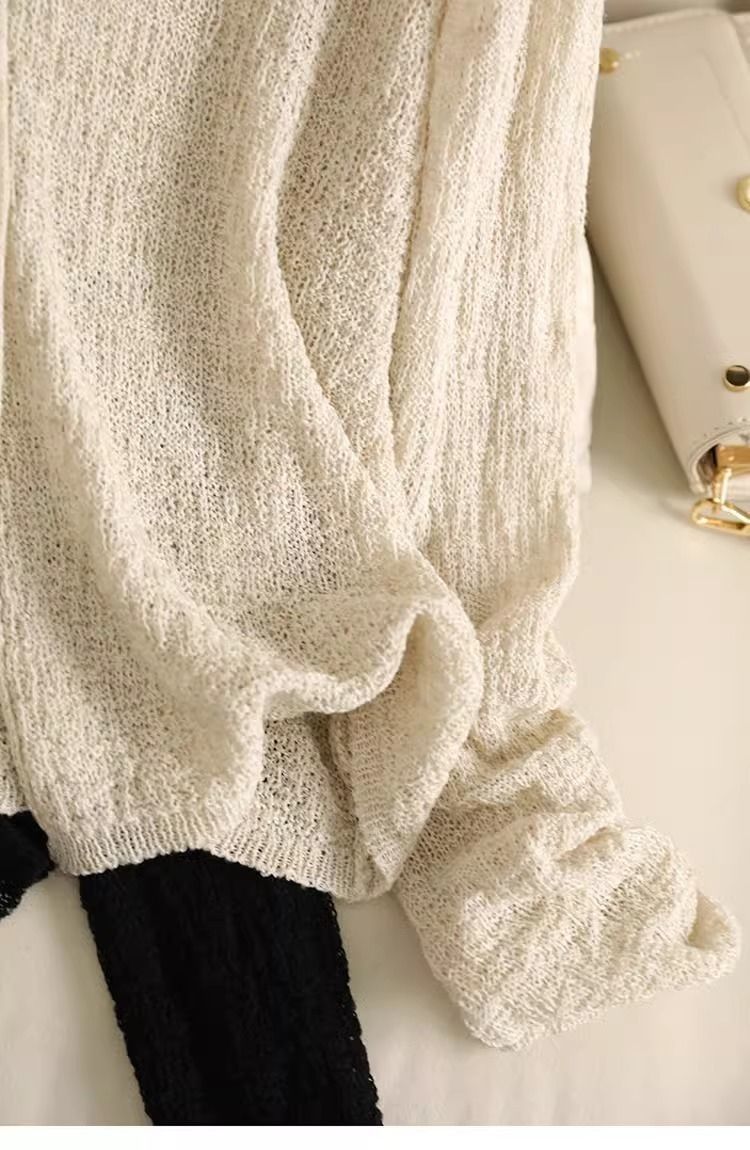 Manteaux légers en maille pour femmes, vêtements ajourés à manches longues, couleur unie, col en V, cardigans décontractés pour l'été
