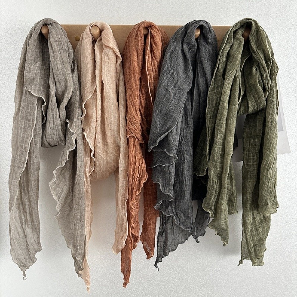 Écharpe rétro unie pour femme, texture gaufrée, châle fin plissé doux, cache-cou fin pour l'automne