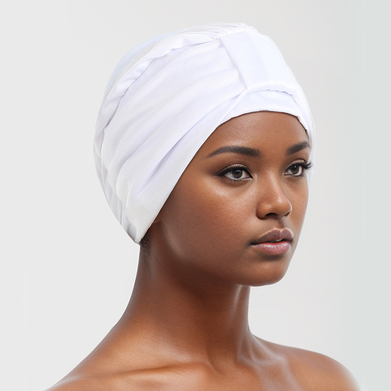 Turban élastique noué sur le dessus pour femme, écharpe de sauna musulmane, chapeau féminin, enveloppements de tête, perte de cheveux, bonnet de chimio, bonnet 03Bandana