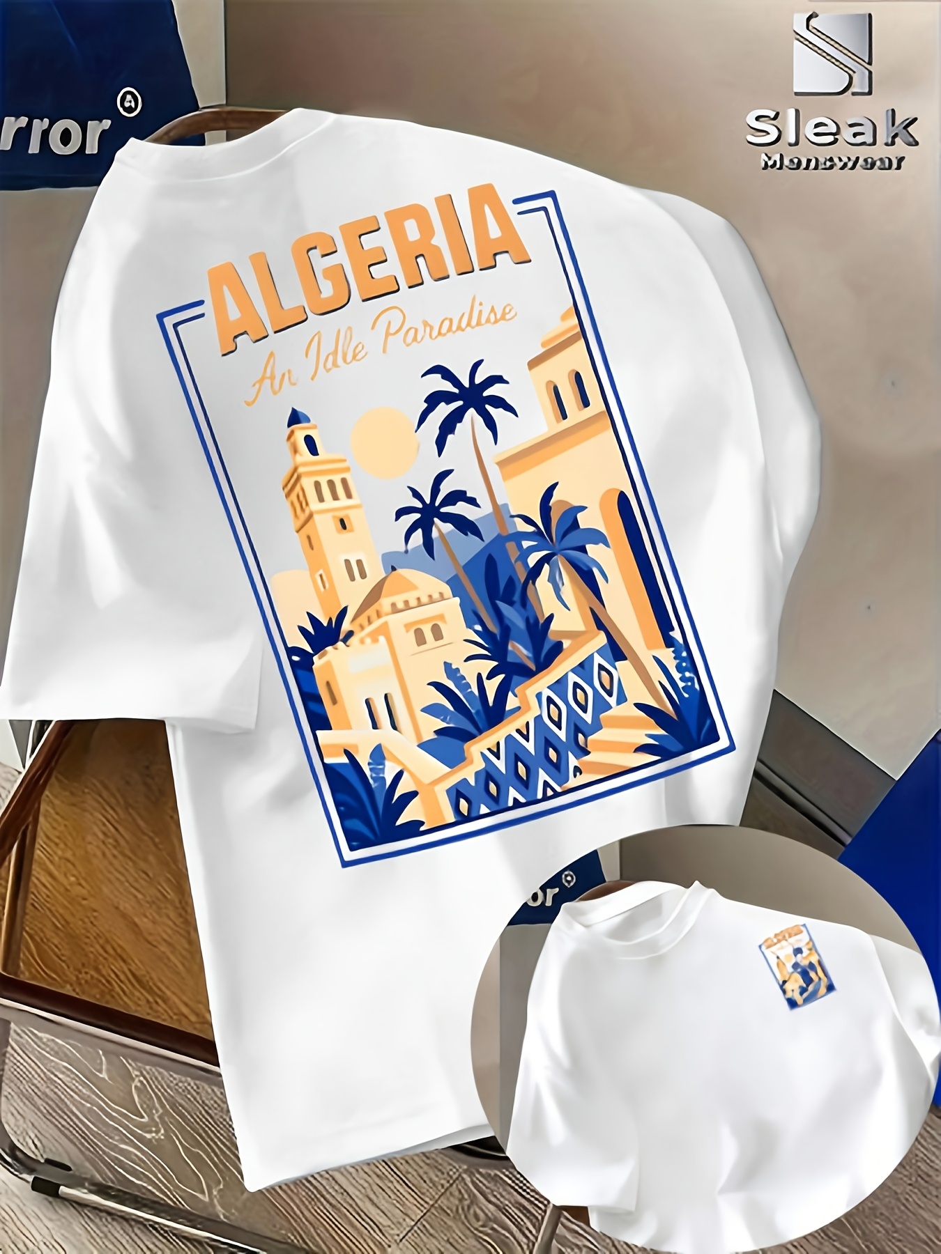 T-shirt d'été pour homme de style maghrébin avec le logo « Algérie » sur un haut à col rond respirant, anti-humidité et coupe ample