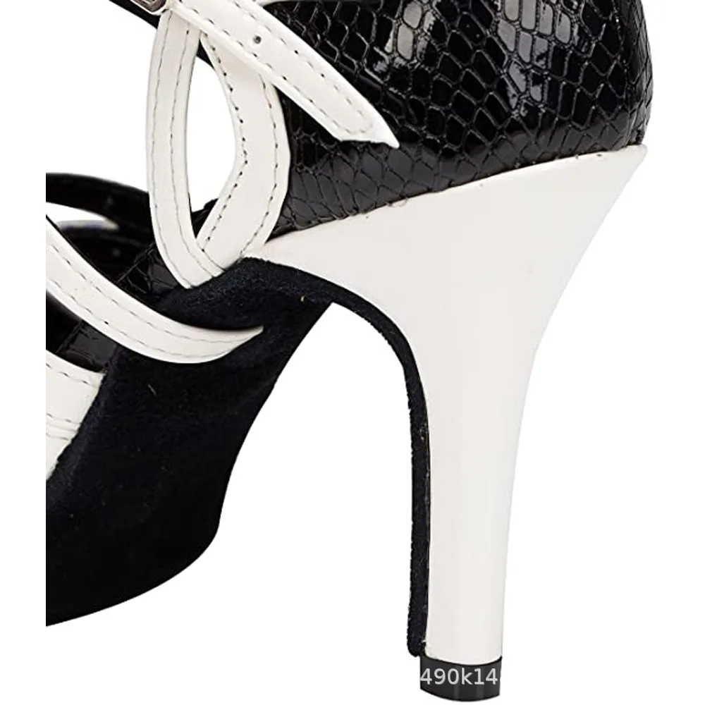 Chaussures de danse latine noires pour femmes, semelle souple, pour intérieur, jazz, tango, soirée, talon haut, sandales ajourées été 2026