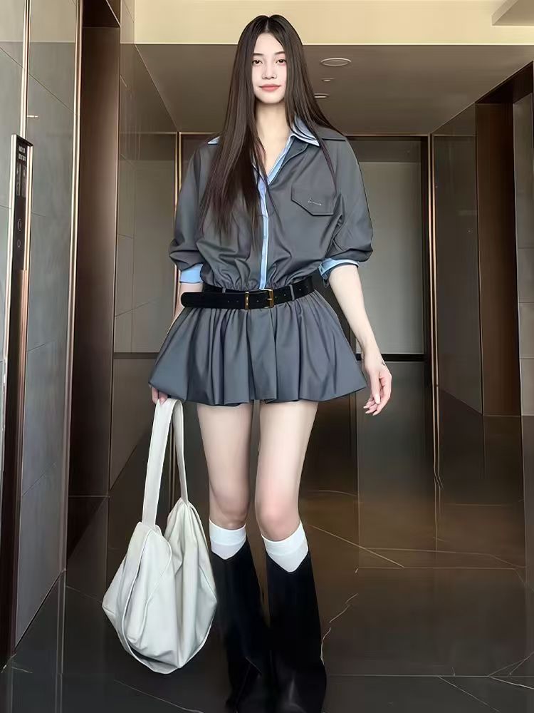 Robe chemise tendance style japonais version coréenne 2026 – Nouvelle collection de vêtements féminins mignons et esthétiques, jupe courte style girly