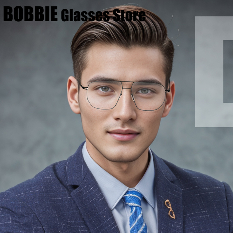 Lunettes de style pilote pour hommes, monture carrée ultra légère sans vis, marque allemande Angus, lunettes à double faisceau à jante fine