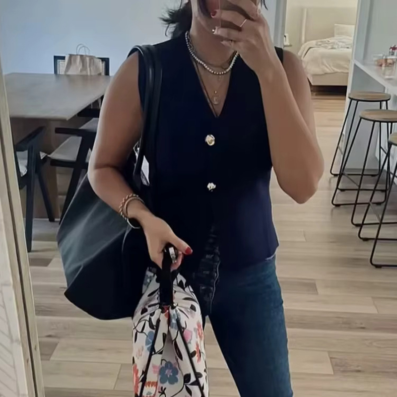 MUJER femme tricot gilet haut recadrée sans manches gilets pour femmes 2025 bouton été gilet haut femmes gilet tricoté hauts courts