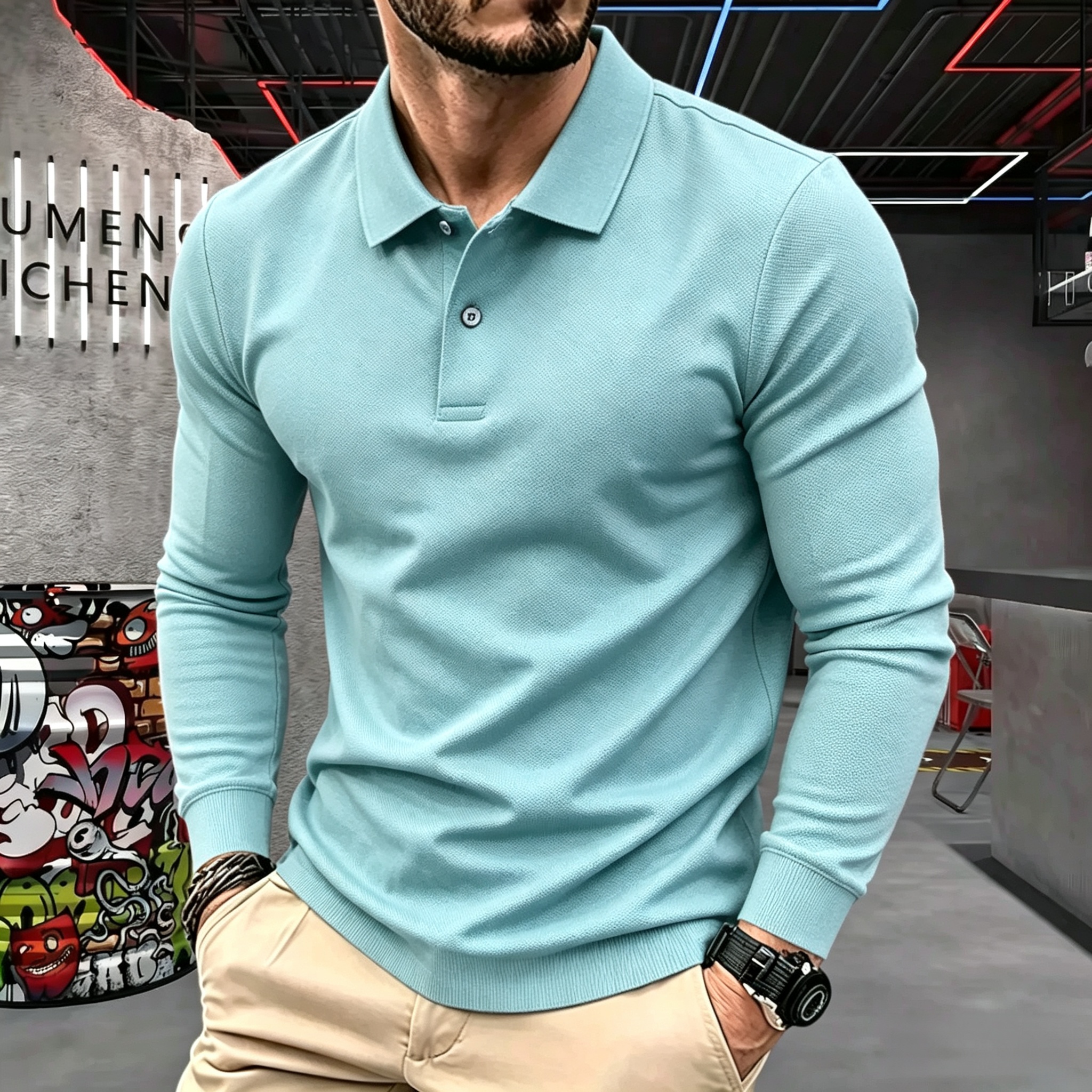 Polo à manches longues pour homme, 100% coton pur, marque haut de gamme, automne-hiver, broderie de luxe, haut de golf tendance, t-shirt décontracté