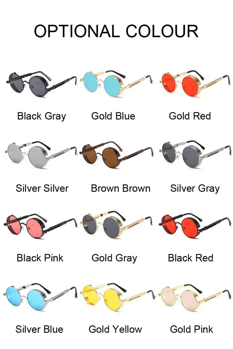 Lunettes de soleil gothiques steampunk unisexes, de luxe, de haute qualité, pour hommes et femmes, monture ronde en métal rétro, lunettes de soleil UV400