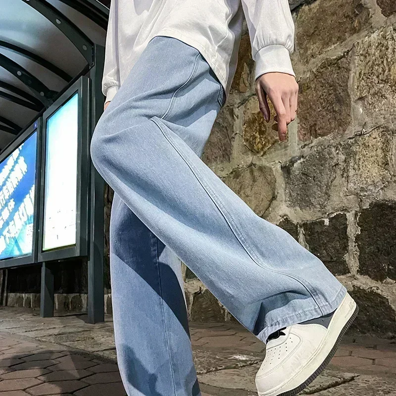 Jean pour hommes Version coréenne étudiant pantalons décontractés haute rue droite ample jambe large jean noir gris bleu Baggy jean