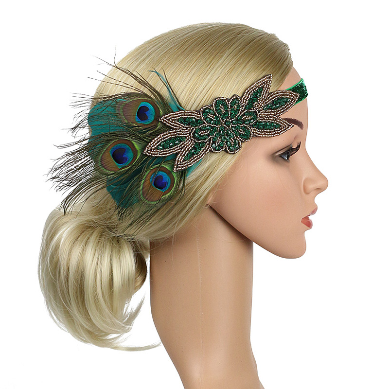 Serre-tête à plumes pour femme style Charleston des années 20, accessoires de cosplay, bandeau à strass et perles, coiffe vintage Gatsby pour fête