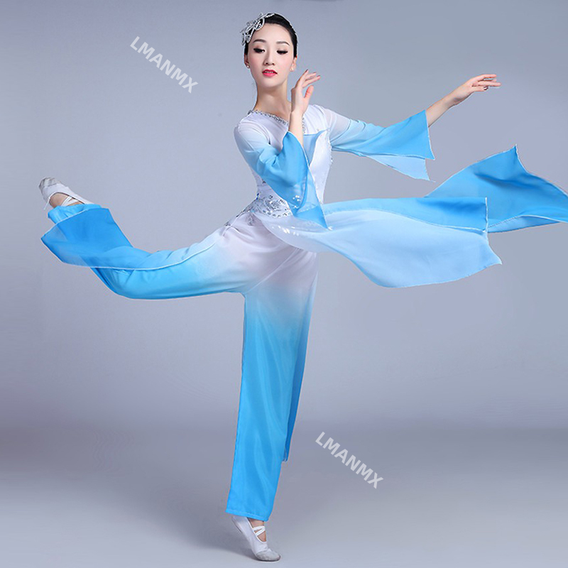 Vêtements de danse classique traditionnels pour femmes, danse folklorique chinoise, robe Guelfor, manches d'eau, vêtements Yangko, jupe prairie, pantalon, hanfu