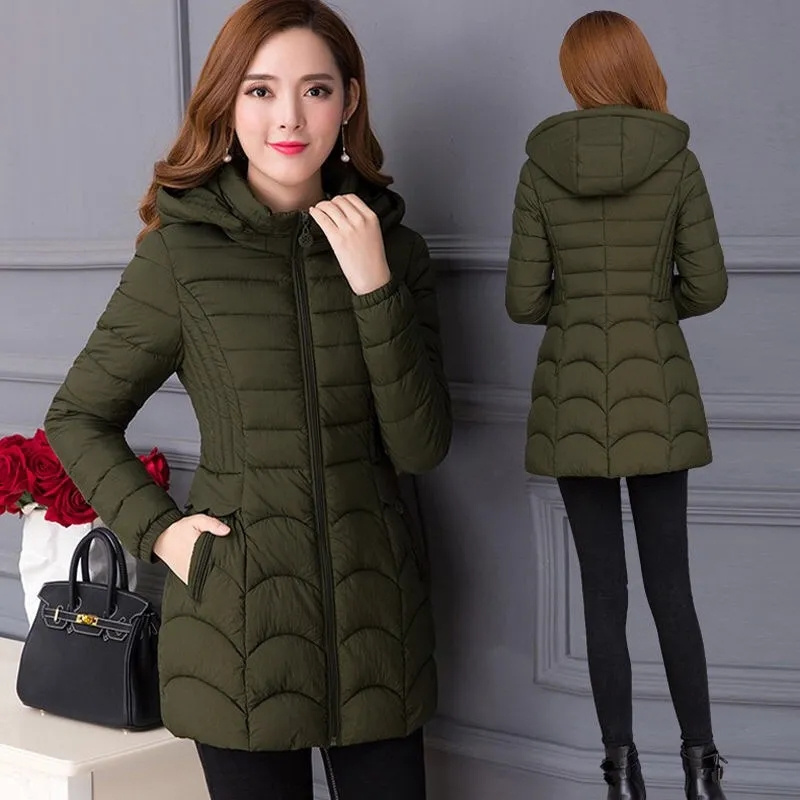 Manteau d'hiver pour femmes 2026, mode, mère d'âge moyen, veste en coton mince à capuche, taille plus, décontracté, uni, chaud, épais, vêtements d'extérieur, parka