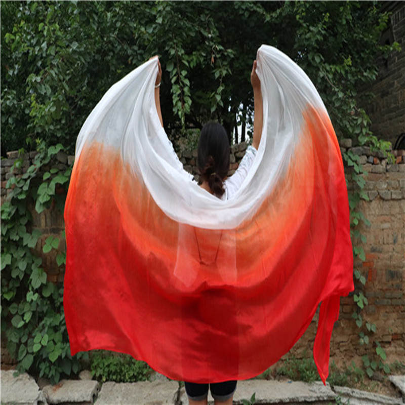 Voile de danse du ventre en soie Pure 100%, écharpe, châle, dégradé de couleur blanc-bleu, 250x114cm, pour femmes, accessoires de spectacle sur scène
